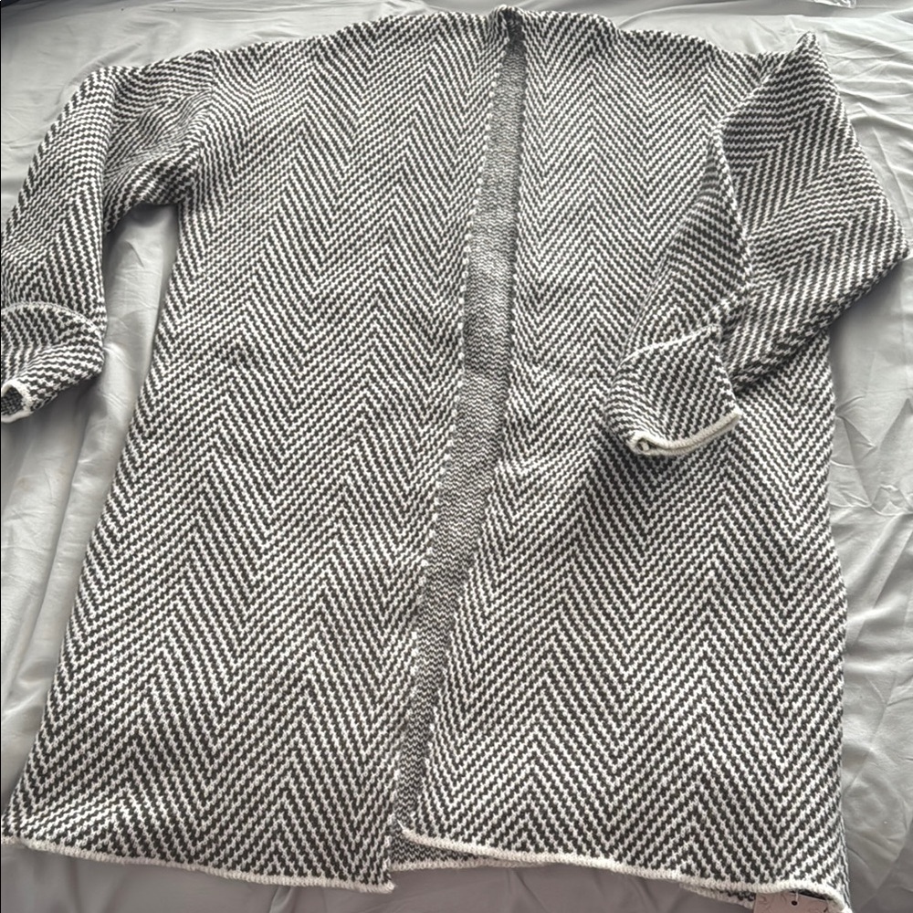 Brown and White Oversized Herringbone Cardigan